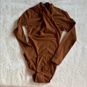 Vintage Twist Front Brown Long Sleeve Bodysuit Size Small